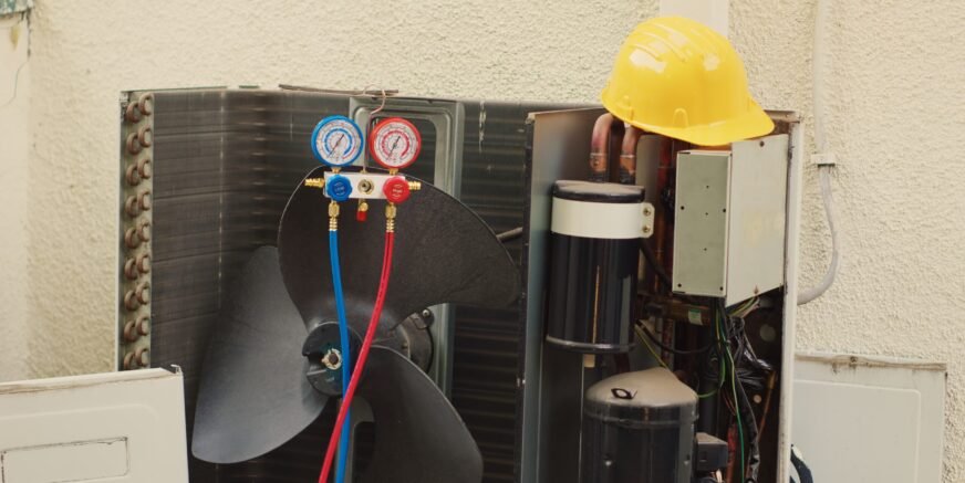 Close up zoom in shot of defective manometers used for checking HVAC system refrigerant pressure, in need of mending. Set of barometer high or low freon levels benchmarking air conditioner component